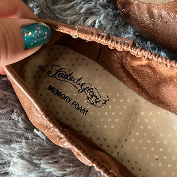 Brown ballet flats 9 faux leather stretch to fit memory foam sole casual chic FG - Picture 9 of 9